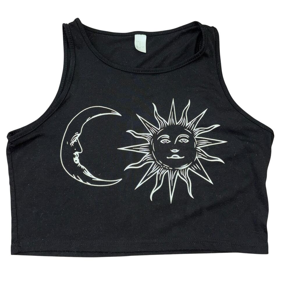 Sun And Moon Black Crop Tank Top Women’s M Witchy Goth Whimsy Fairy Whimsygoth